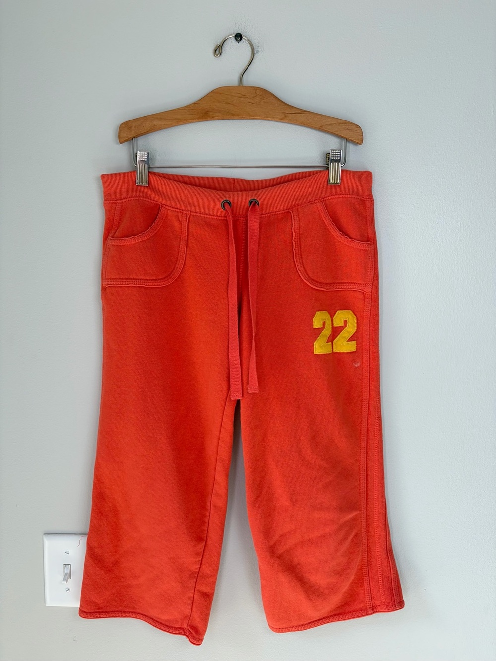Vintage Y2K No Boundaries Tangy Orange 22 Varsity Capri Sweat Shorts Sporty